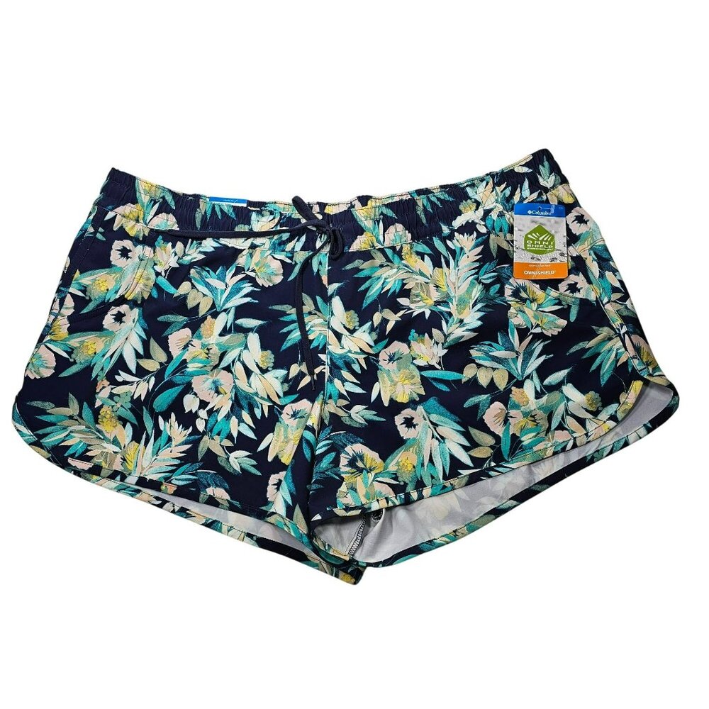 Columbia NWT Bogata Bay Omni-Shield Stretch Shorts Womens XXL Blue Floral Print
